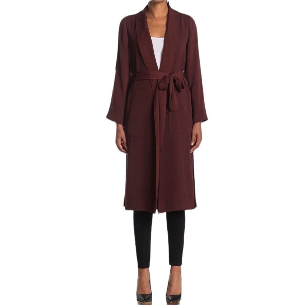 DR2 Daniel Rainn Long Woven Open Belted Trench Coat Chestnut Nordstrom Womens L